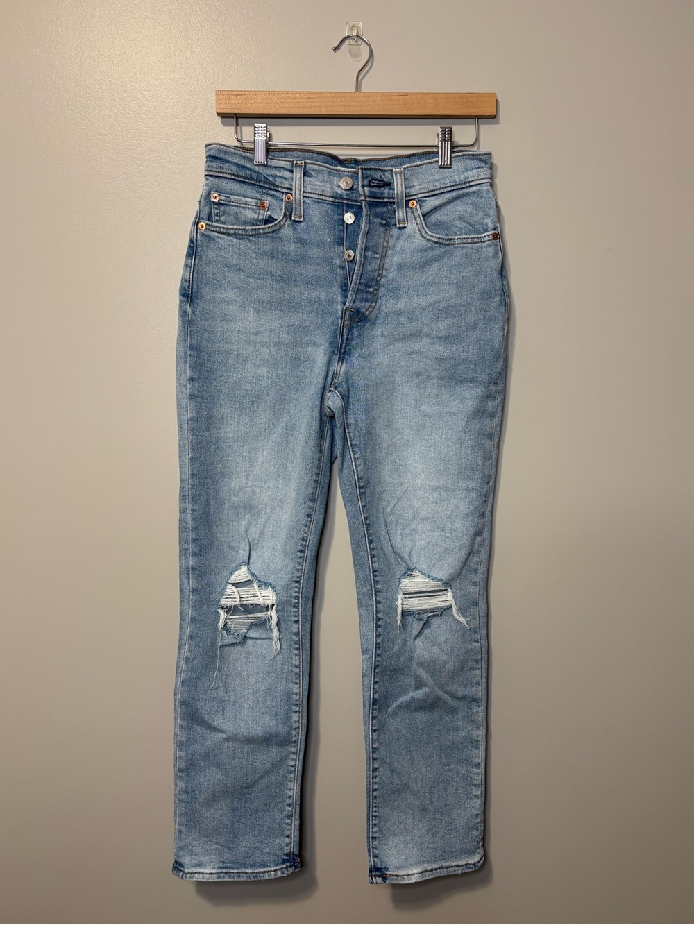 Levi's Wedgie Straight High Rise Button Fly Distressed Light Wash